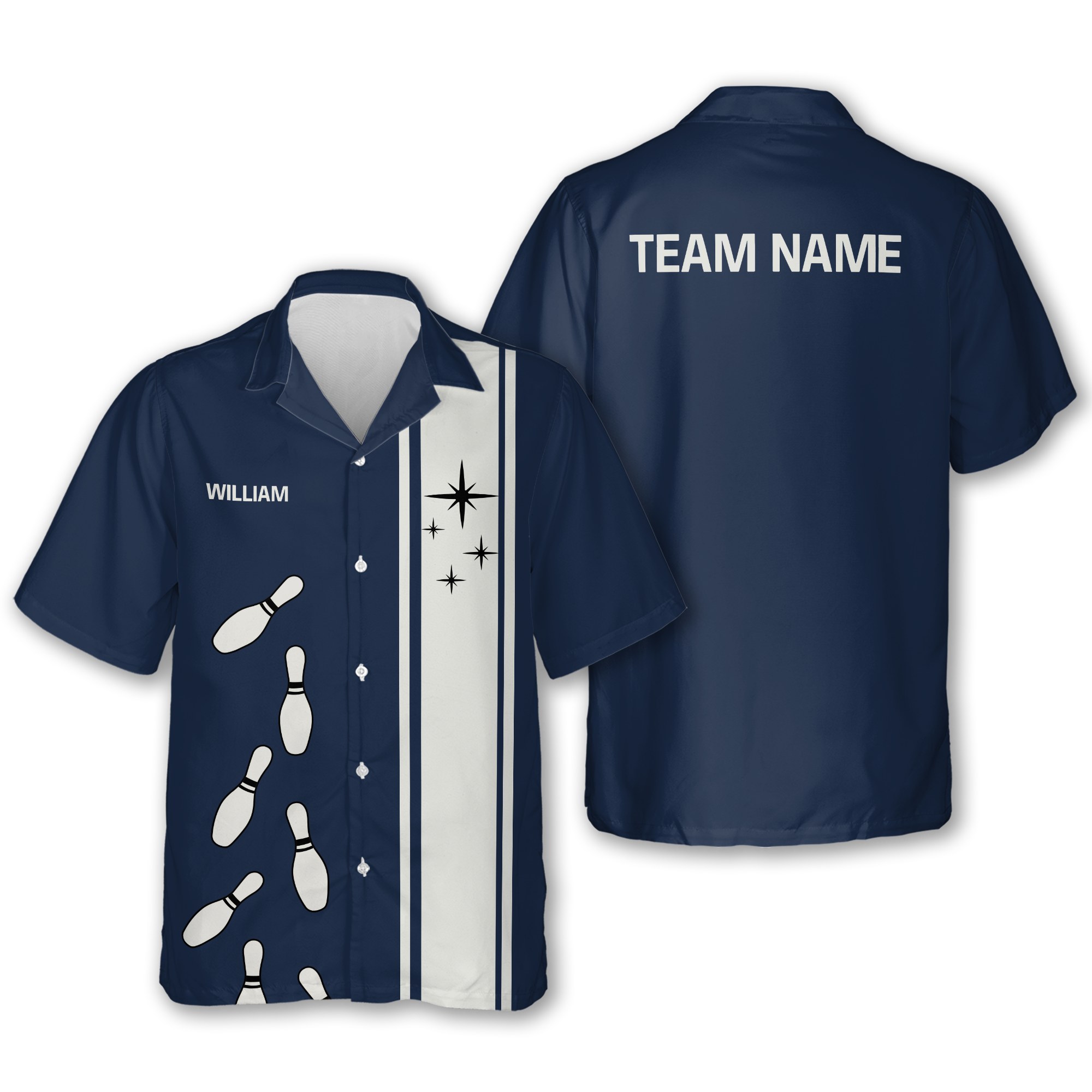 Blue And White Custom Bowling Hawaiian Shirt, Custom Blue And White Bowling Team Shirts BZ0215
