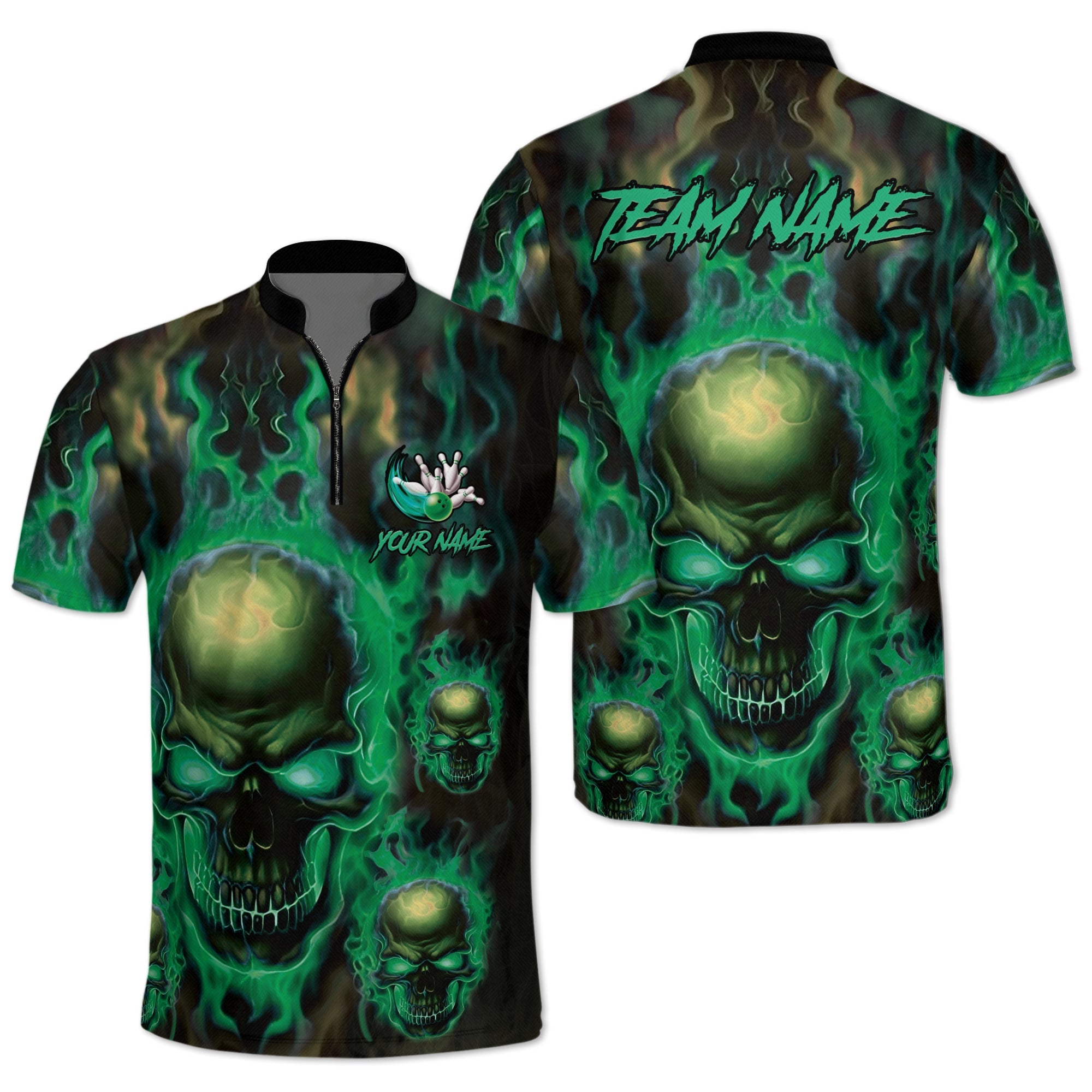 Custom Mens Skull Bowling Jersey Shirt, Custom Skull Bowling Team Shirts BZ0238