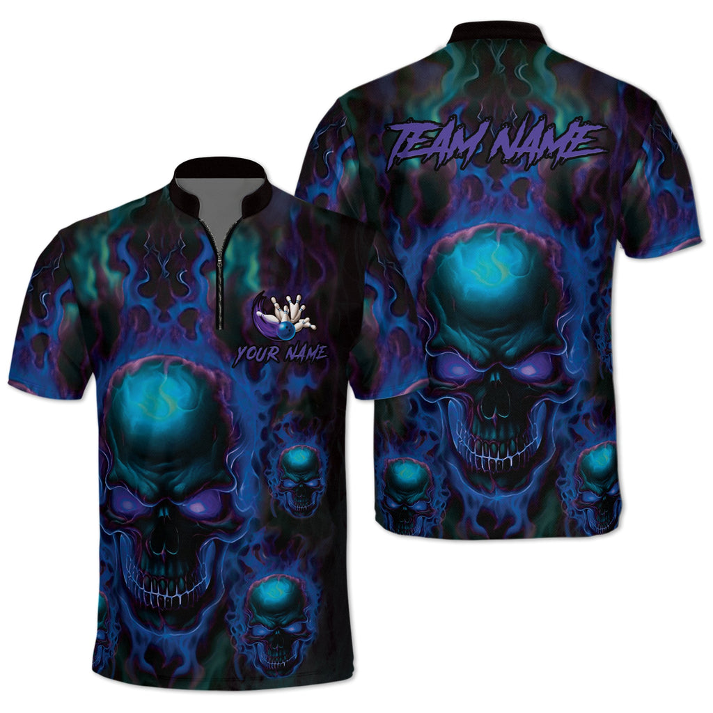 Custom Mens Skull Bowling Jersey Shirt, Custom Skull Bowling Team Shirts BZ0238