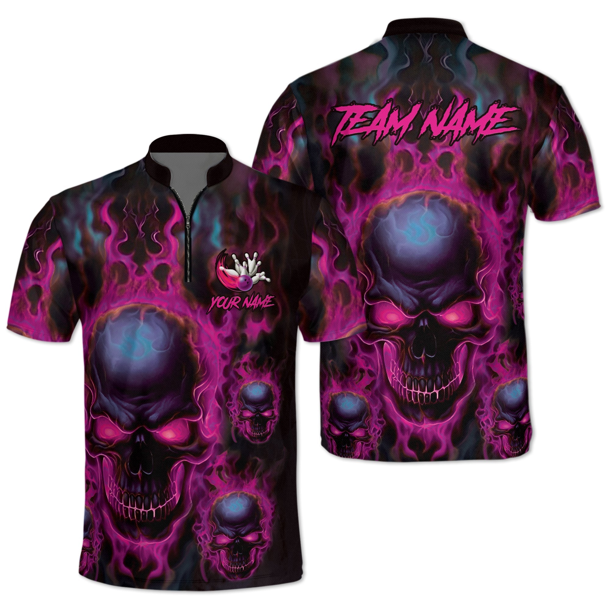 Custom Mens Skull Bowling Jersey Shirt, Custom Skull Bowling Team Shirts BZ0238