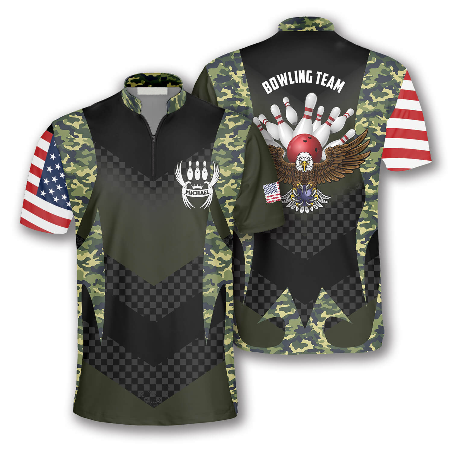 Custom American Eagles Camo Bowling Jersey Shirt For Men, Custom Team Camo Bowling Shirt BO0016