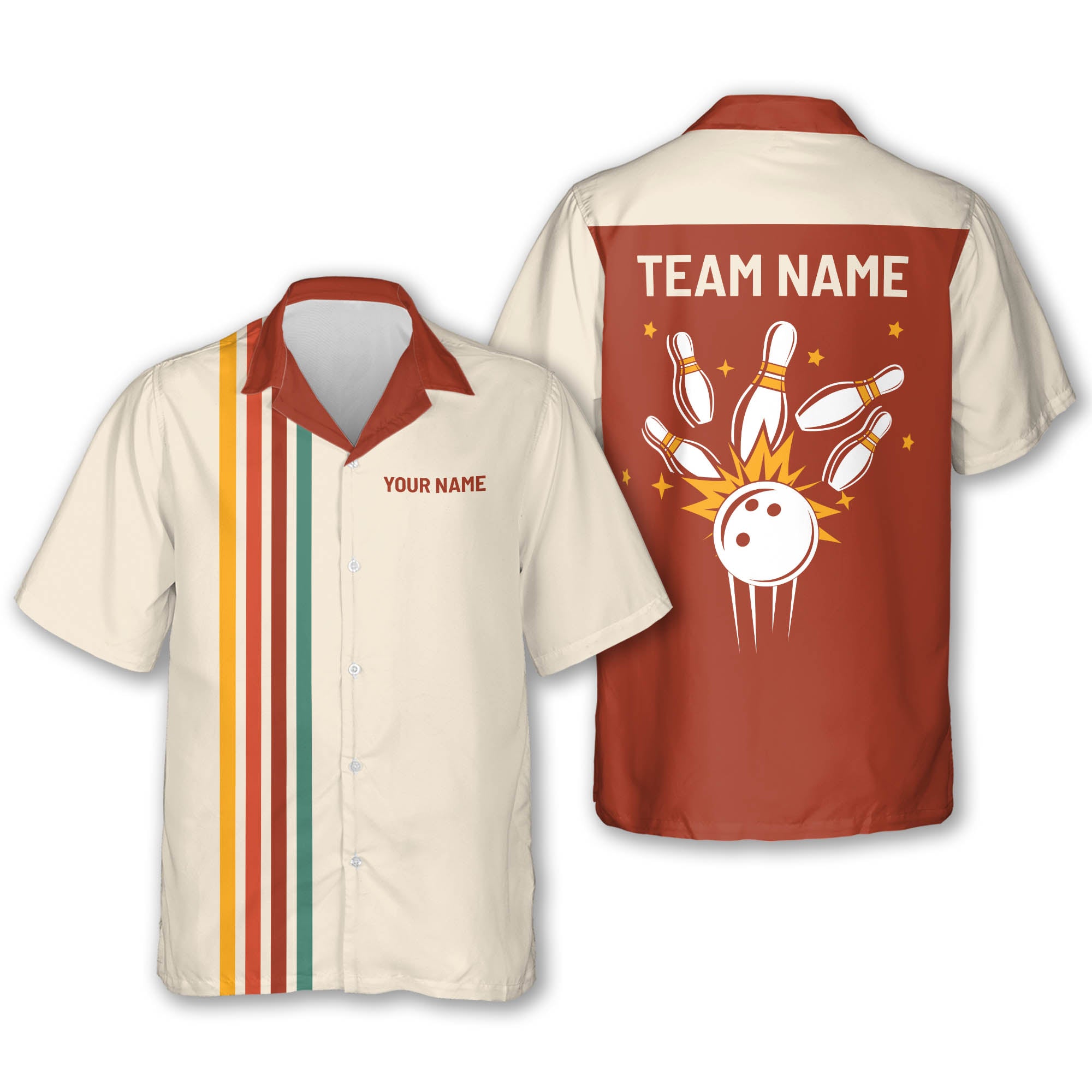 Custom Retro Bowling Hawaiian Shirt For Men, Custom Retro Bowling Team Shirts HB0174