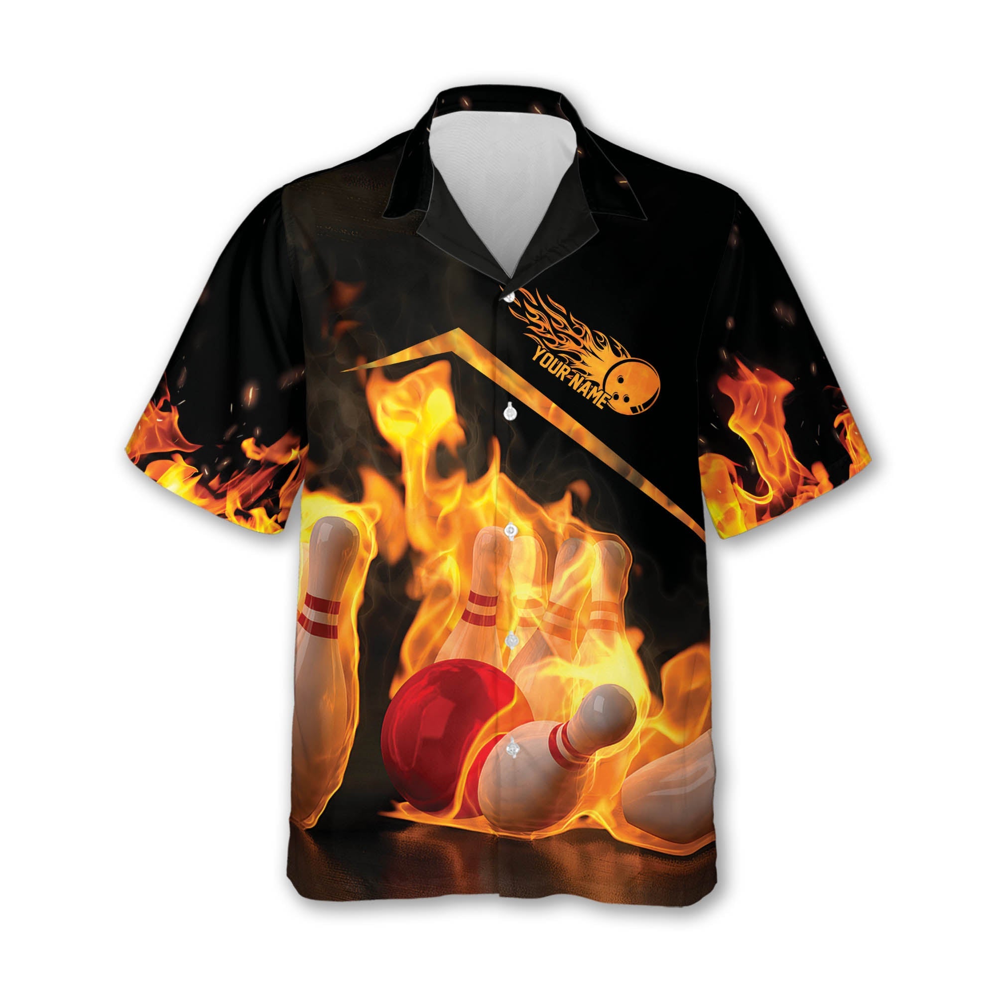 Custom My Balls Are On Fire Bowling Hawaiian Shirt For Men, Custom Funny Bowling Shirt Flame BZ0111