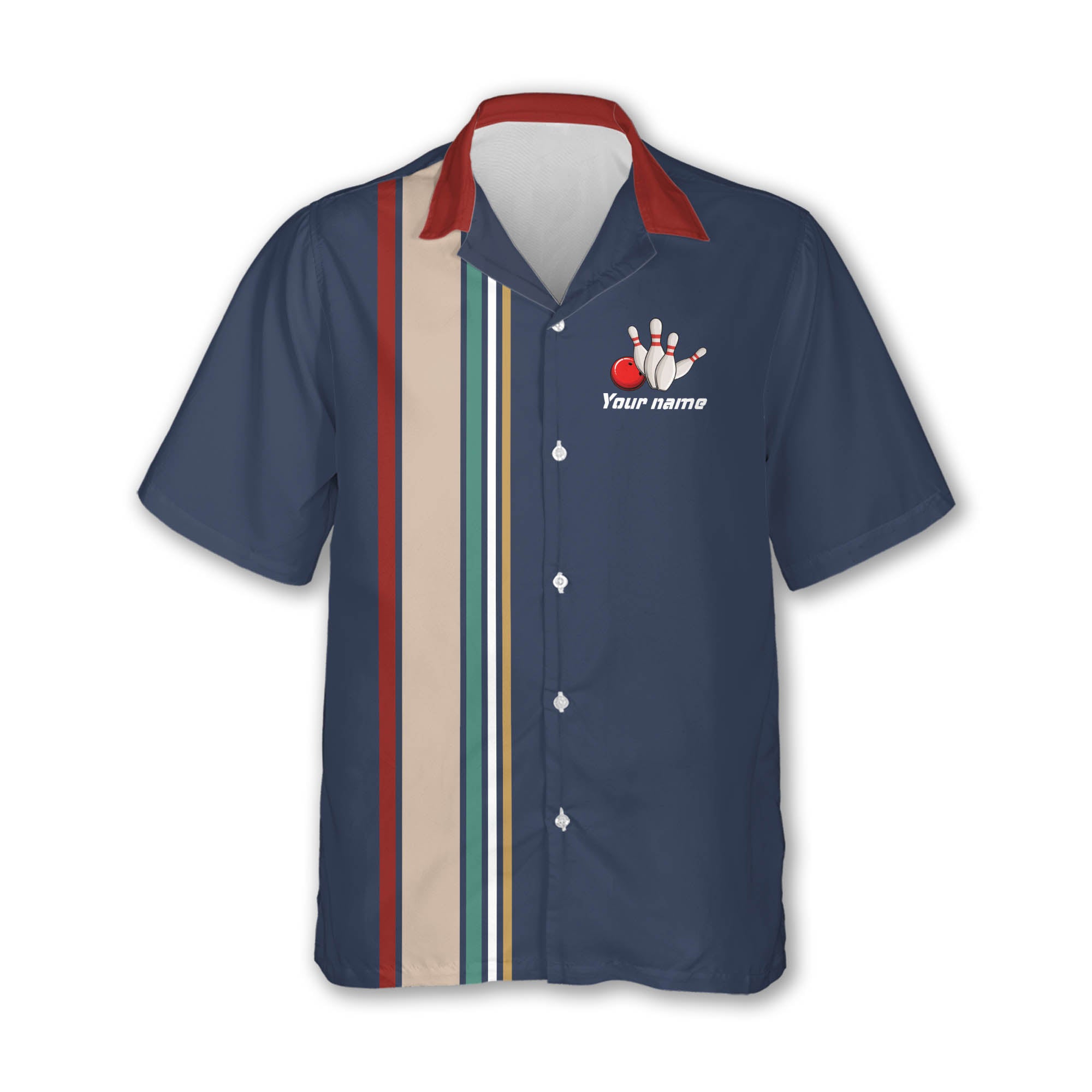 Custom Blue Retro Bowling Hawaiian Shirt For Men, Custom Retro Bowling Team Shirt  BZ0005