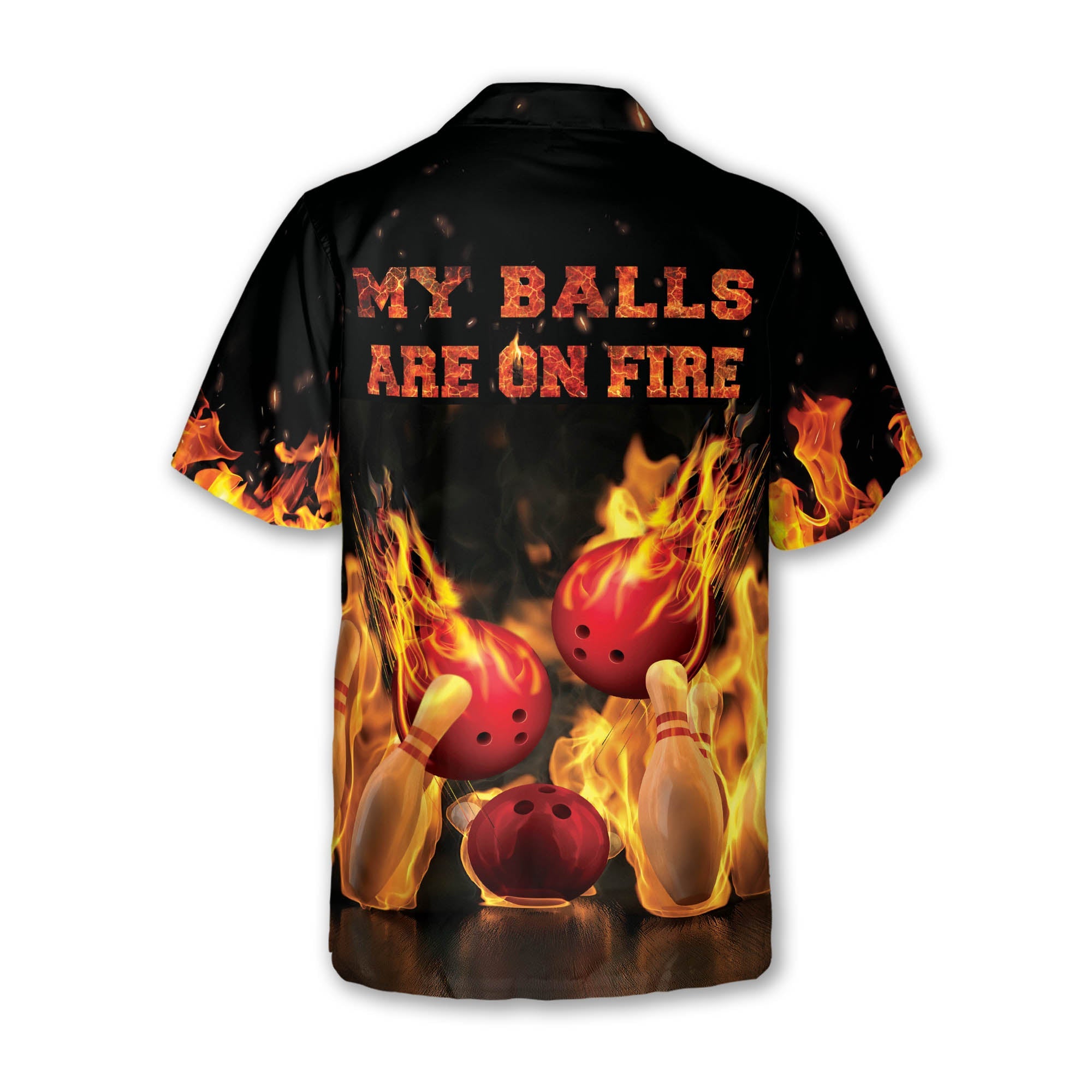 Custom My Balls Are On Fire Bowling Hawaiian Shirt For Men, Custom Funny Bowling Shirt Flame BZ0111