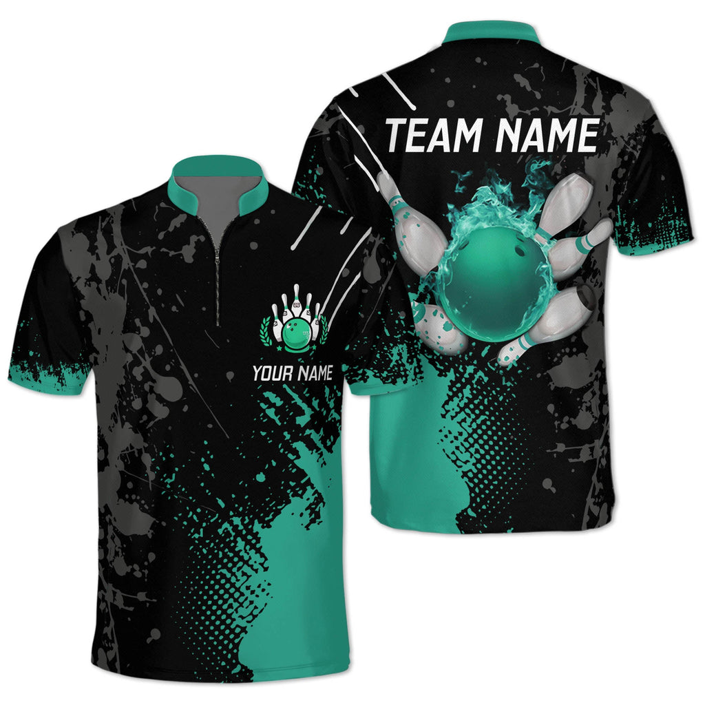 Custom Black And Purple Flame Ball Bowling Jersey Shirt For Men, Custom Bowling Team Shirts BZ0225