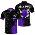 Custom Black And Purple Flame Ball Bowling Jersey Shirt For Men, Custom Bowling Team Shirts BZ0225