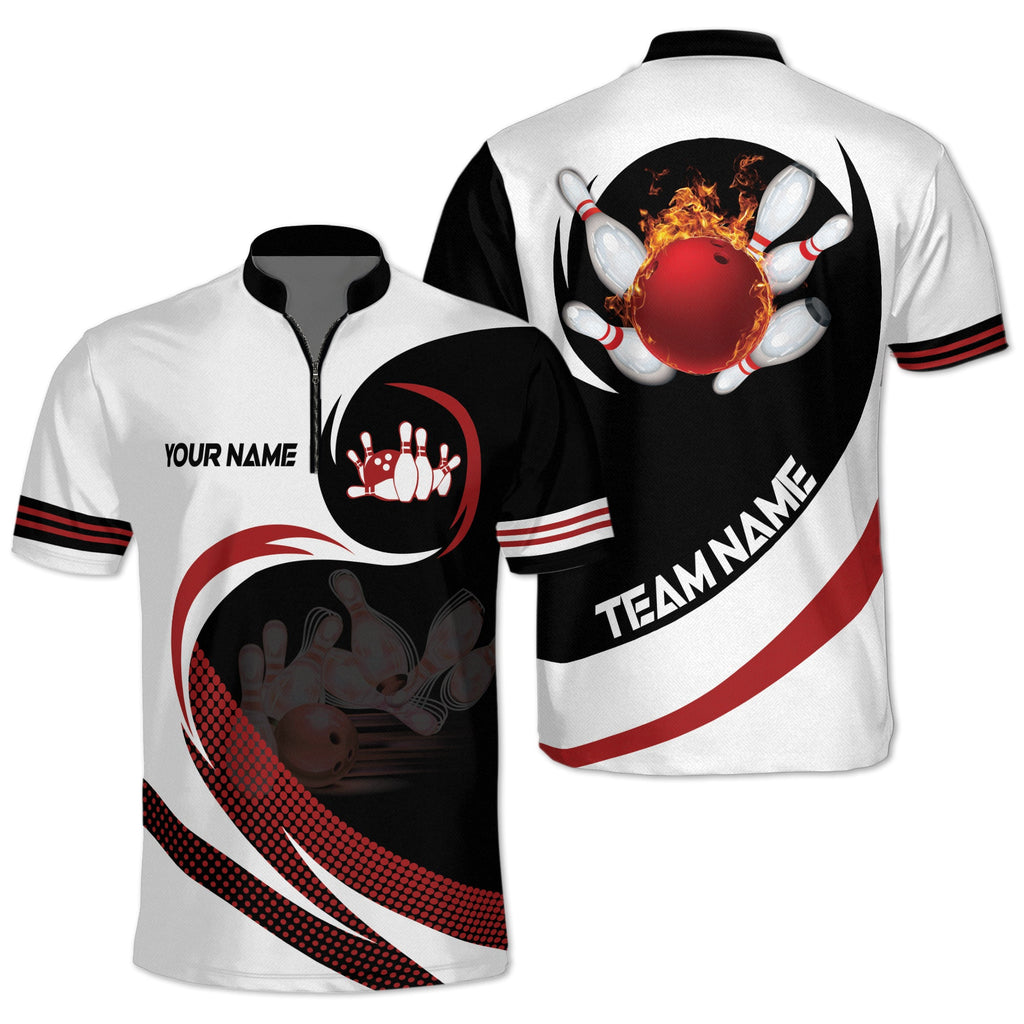 Custom Team Bowling Jersey Shirt For Men, Custom Flame Ball Team Bowling Shirt BO0236