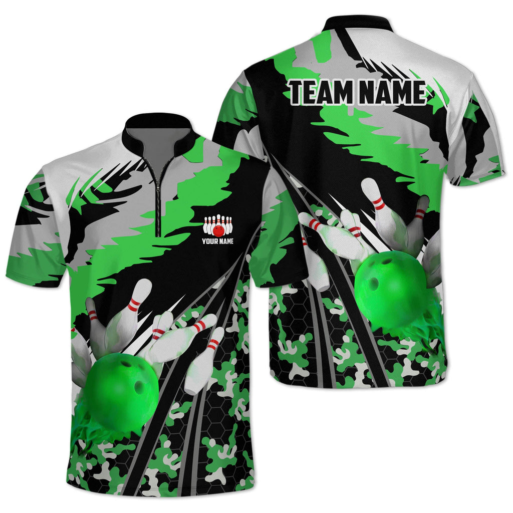 Custom Green Team  Bowling Jerseys Shirt For Men, Custom Camo Bowling Team Shirts BZ0168