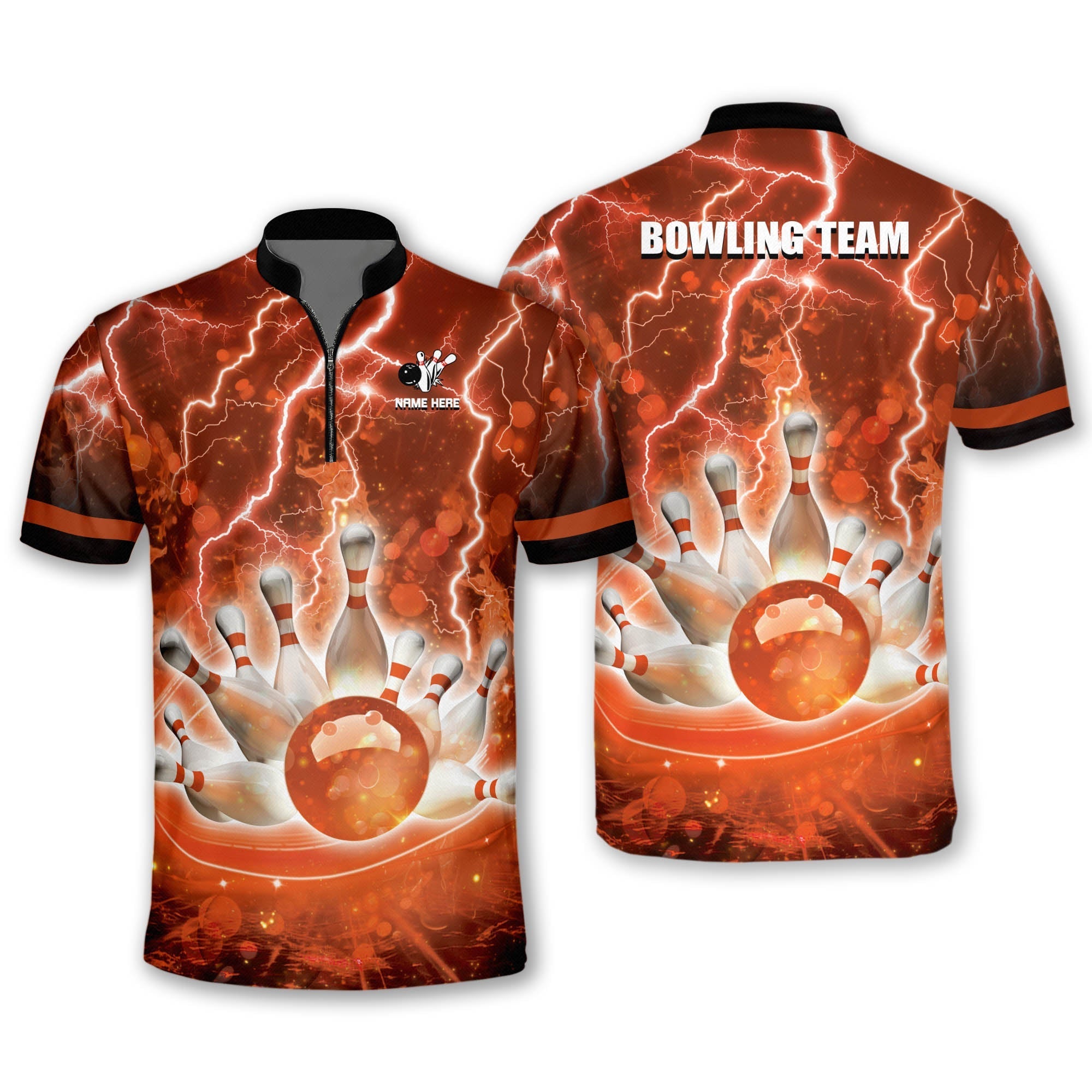 Custom Team Red Thunder Bowling Jersey Shirt Men, Custom Team Bowling Shirt BM0278