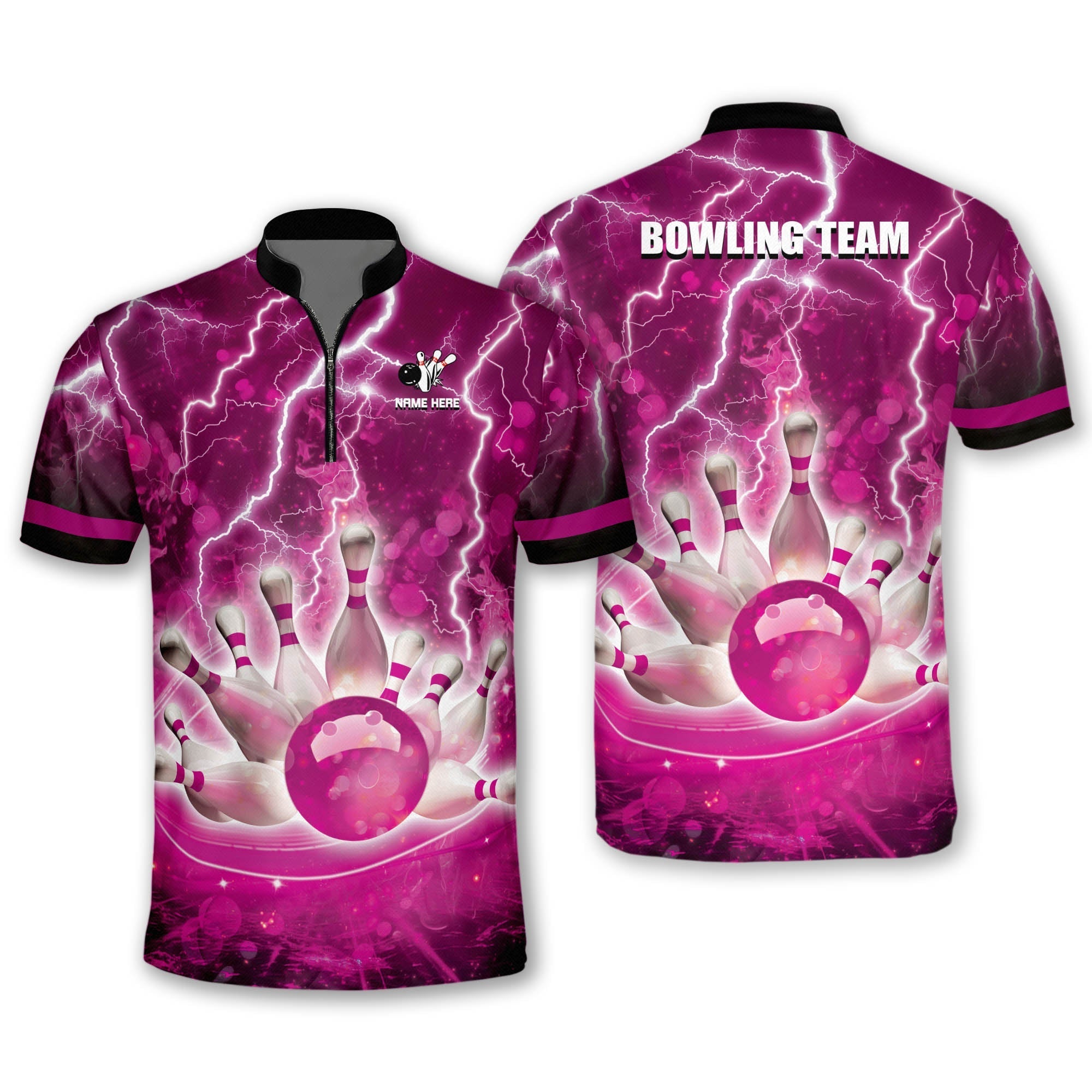 Custom Team Red Thunder Bowling Jersey Shirt Men, Custom Team Bowling Shirt BM0278