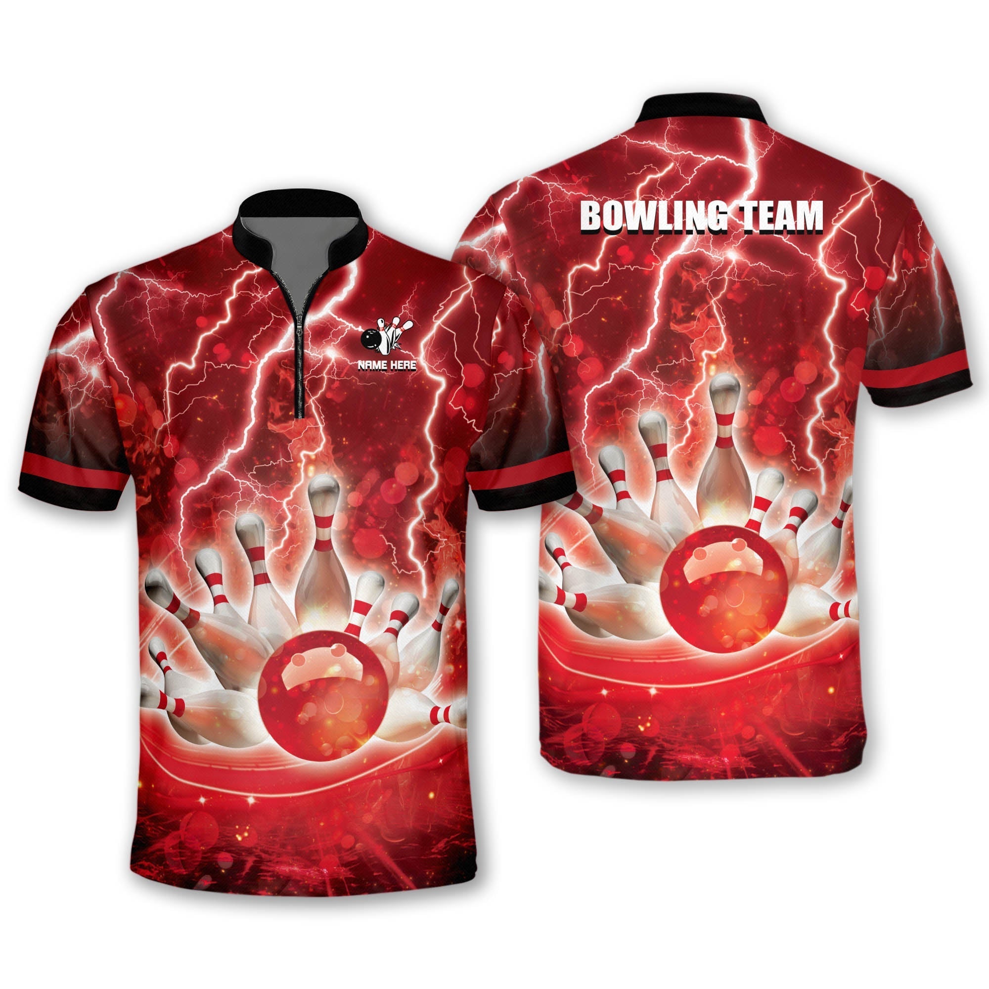 Custom Team Red Thunder Bowling Jersey Shirt Men, Custom Team Bowling Shirt BM0278