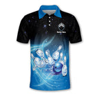 Custom Black And Blue Team Bowling Polo Shirts For Men, Custom Team Bowling Shirts BM0096