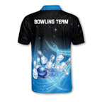 Custom Black And Blue Team Bowling Polo Shirts For Men, Custom Team Bowling Shirts BM0096