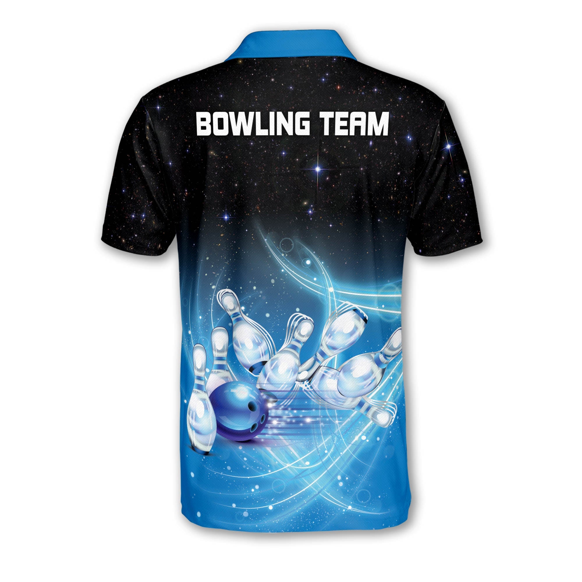 Custom Black And Blue Team Bowling Polo Shirts For Men, Custom Team Bowling Shirts BM0096