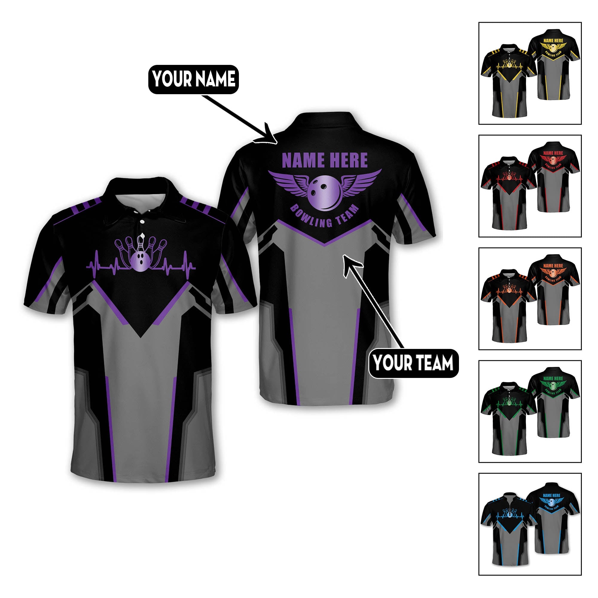 Custom Team Purple Bowling Polo Shirt For Men, Custom Bowling Shirts BM0010