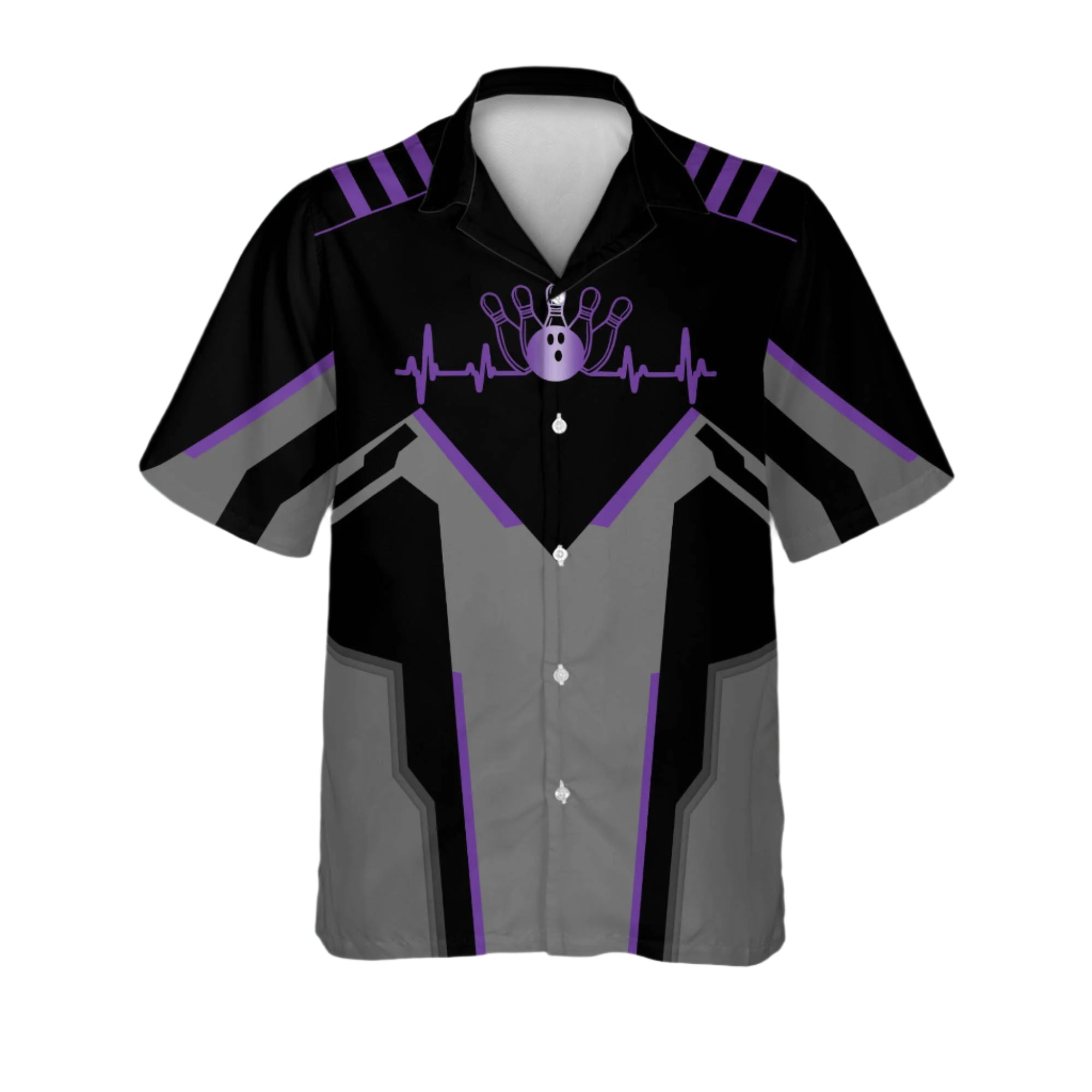 Custom Black And Purple Team Bowling Hawaiian Shirt For Men, Custom Bowling Shirt HB0042