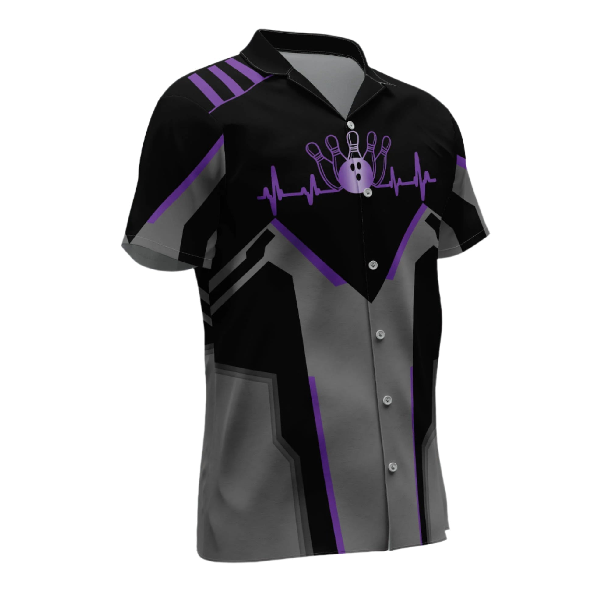 Custom Black And Purple Team Bowling Hawaiian Shirt For Men, Custom Bowling Shirt HB0042