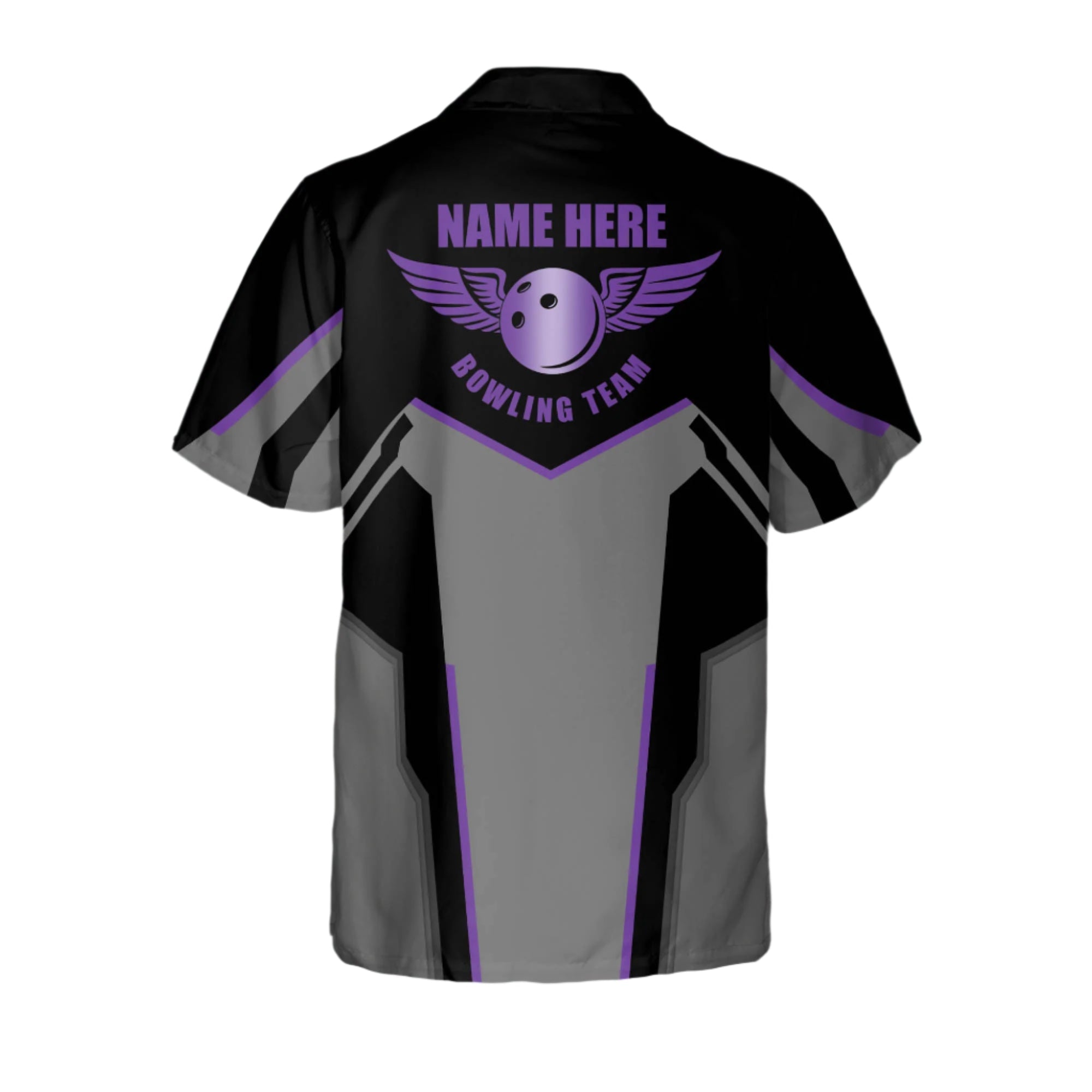 Custom Black And Purple Team Bowling Hawaiian Shirt For Men, Custom Bowling Shirt HB0042