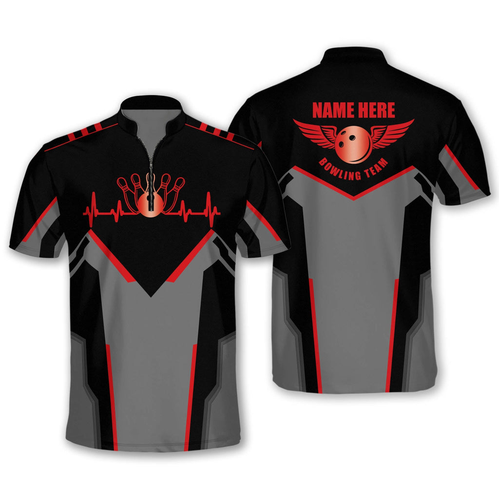 Custom Black And Red Team Bowling Jersey Shirt For Men, Custom Team Bowling Shirt BM0265