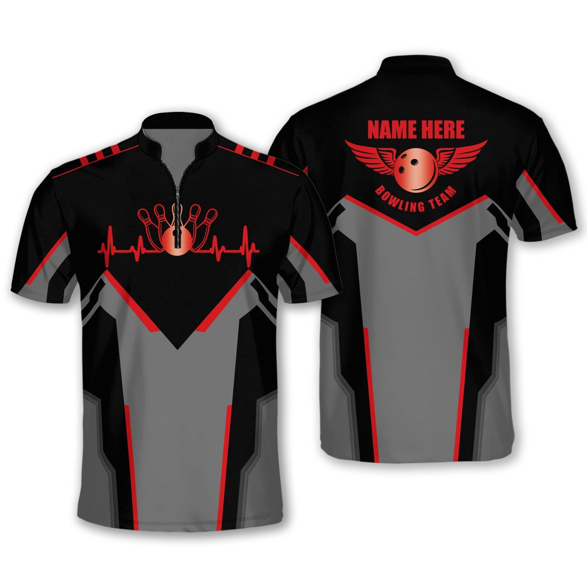 Custom Black And Red Team Bowling Jersey Shirt For Men, Custom Team Bowling Shirt BM0265