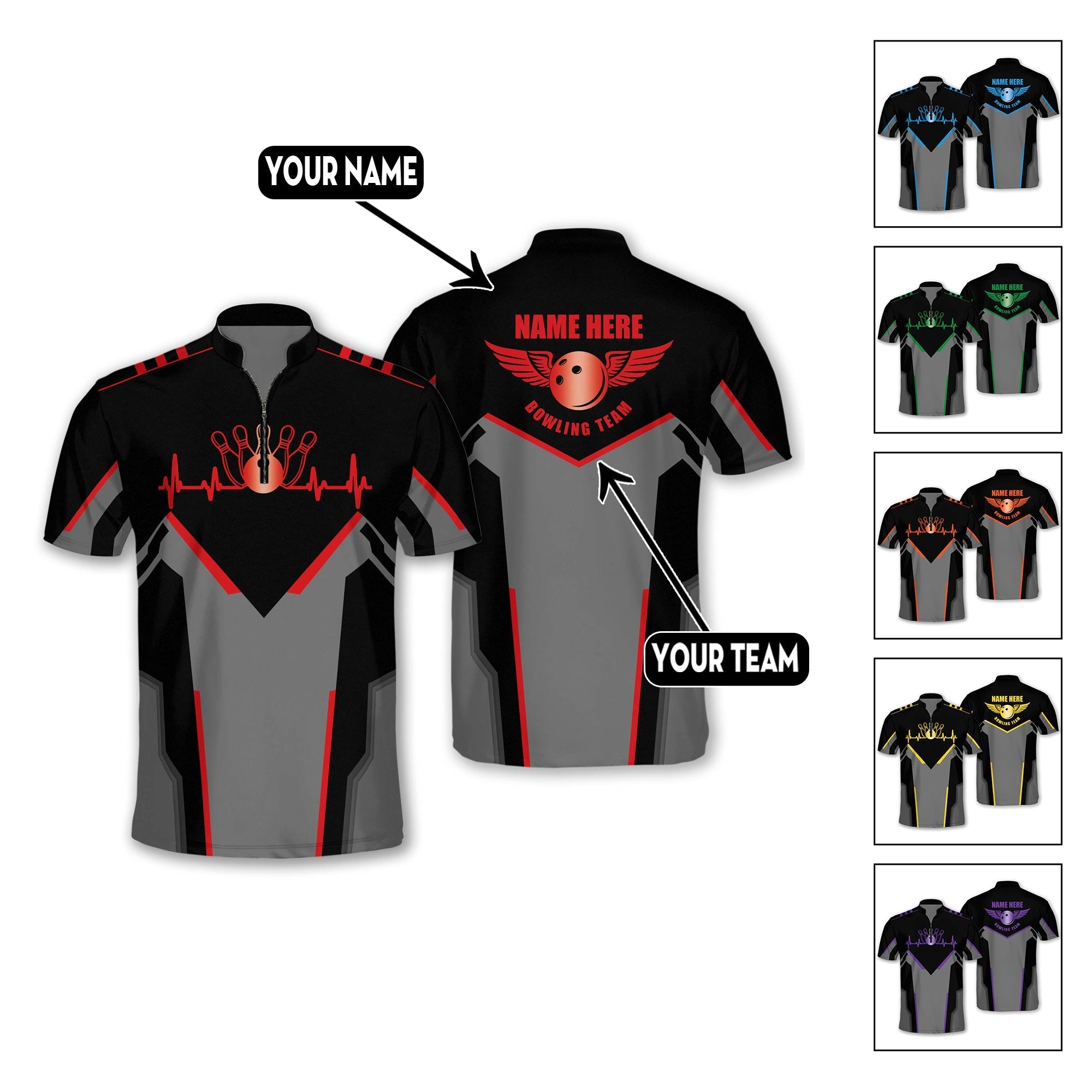 Custom Black And Red Team Bowling Jersey Shirt For Men, Custom Team Bowling Shirt BM0265