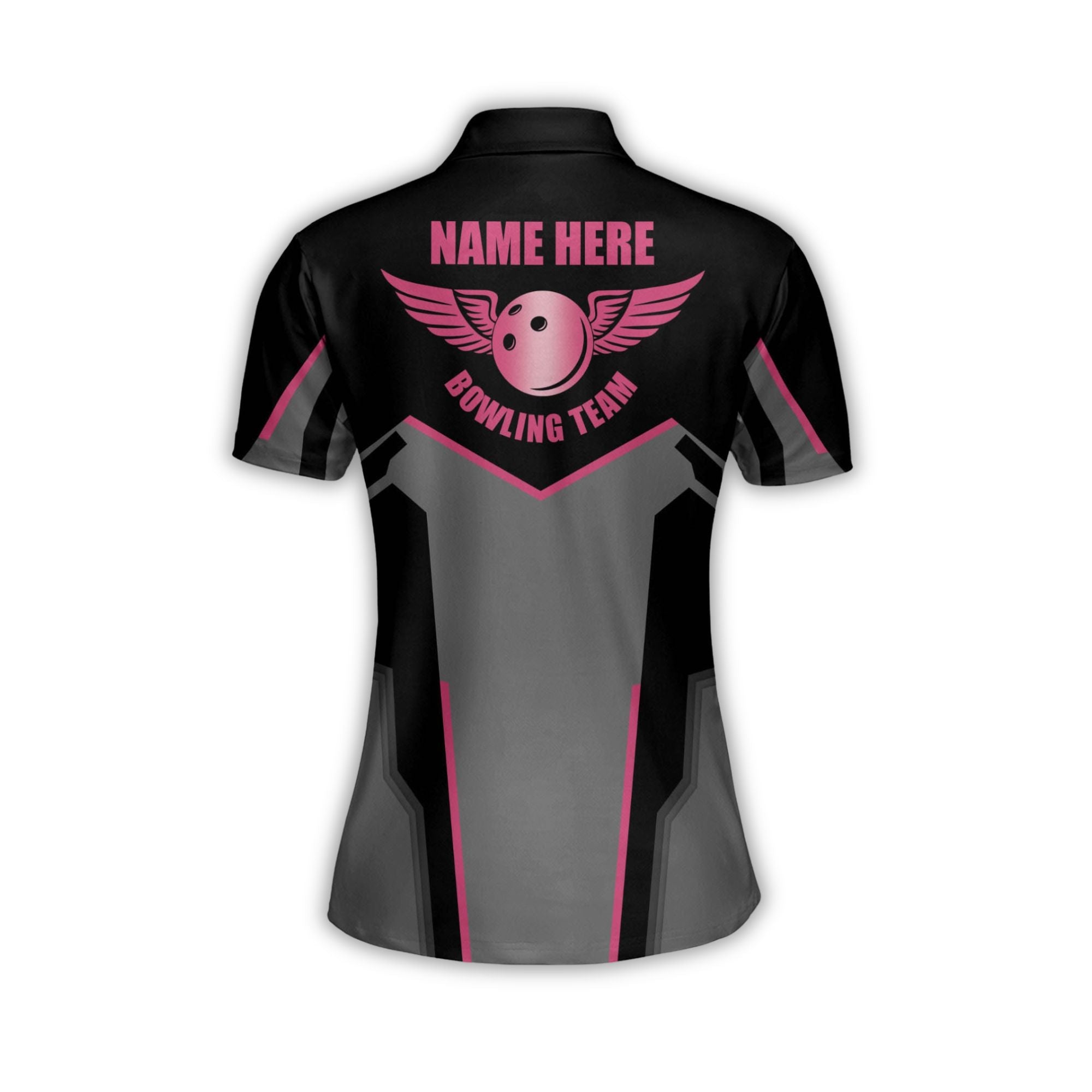 Custom Bowling Shirt For Women, Custom Black And Pink Team Bowling Polo Shirts For Women BW0075