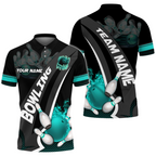 Custom Black And Red Flame Ball Bowling Polo Shirt For Men, Custom Team Bowling Shirt BO0107