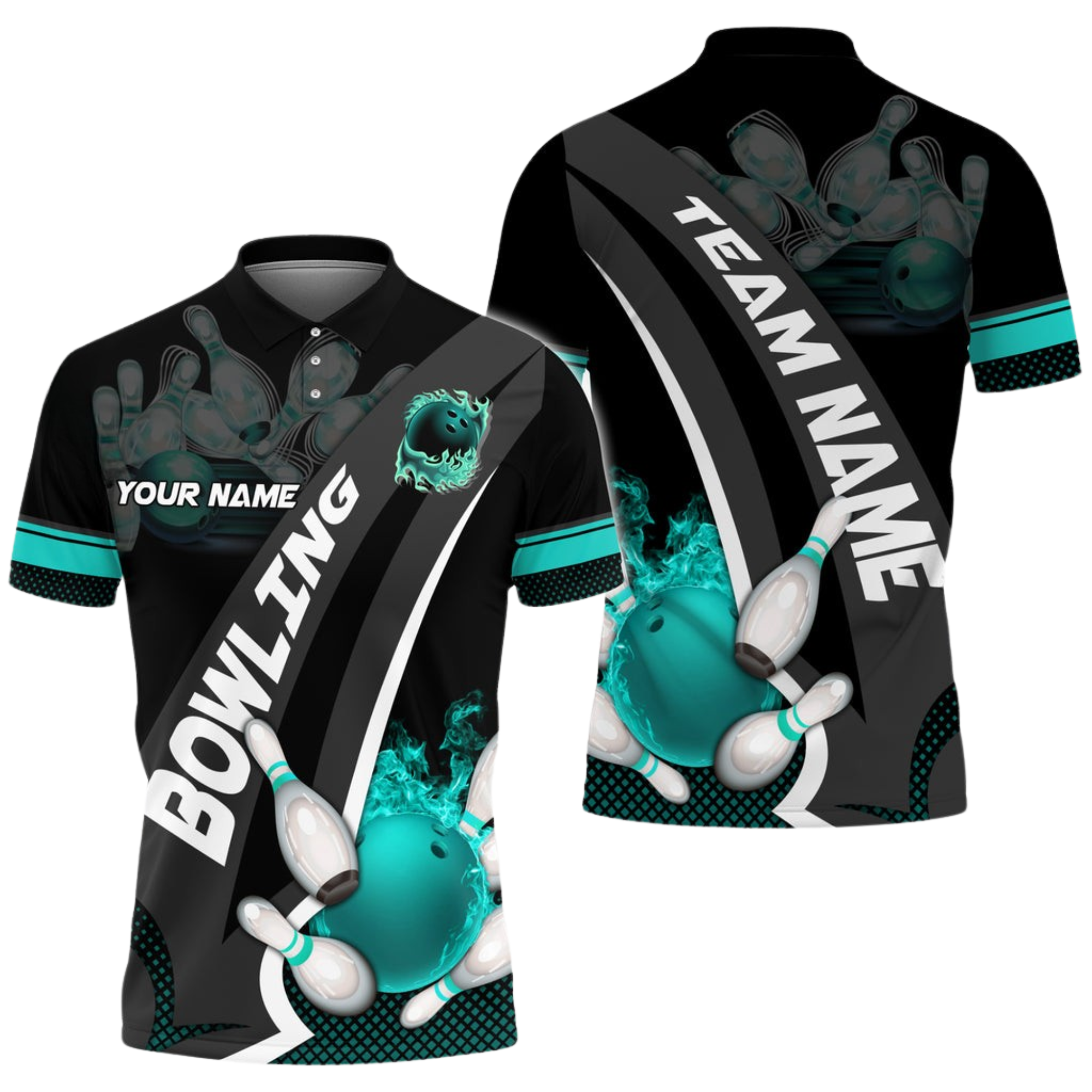 Custom Black And Red Flame Ball Bowling Polo Shirt For Men, Custom Team Bowling Shirt BO0107