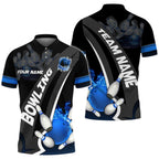 Custom Black And Red Flame Ball Bowling Polo Shirt For Men, Custom Team Bowling Shirt BO0107