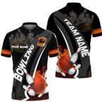 Custom Black And Red Flame Ball Bowling Polo Shirt For Men, Custom Team Bowling Shirt BO0107