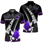 Custom Black And Red Flame Ball Bowling Polo Shirt For Men, Custom Team Bowling Shirt BO0107