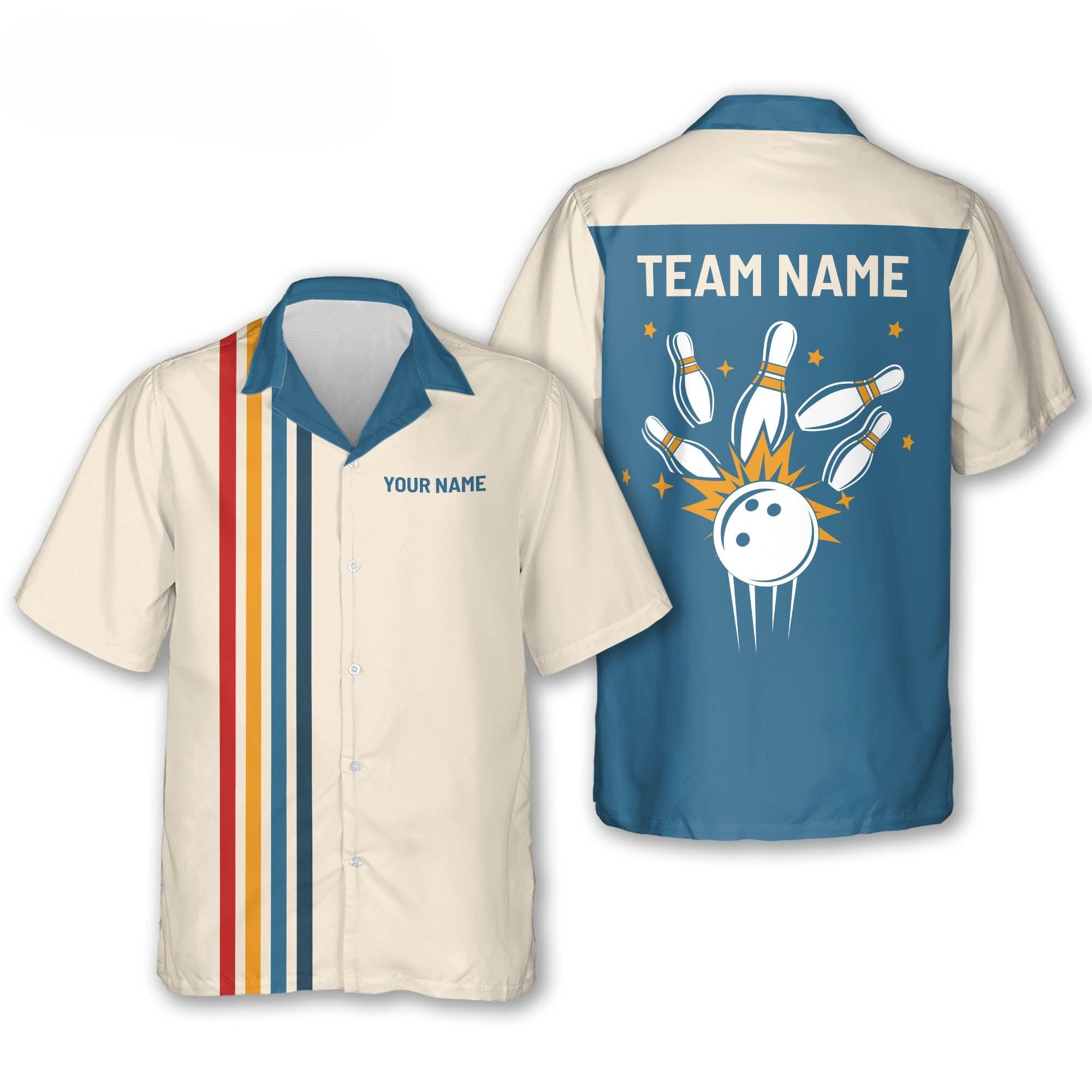 Custom Retro Bowling Hawaiian Shirt For Men, Custom Retro Bowling Team Shirts HB0174
