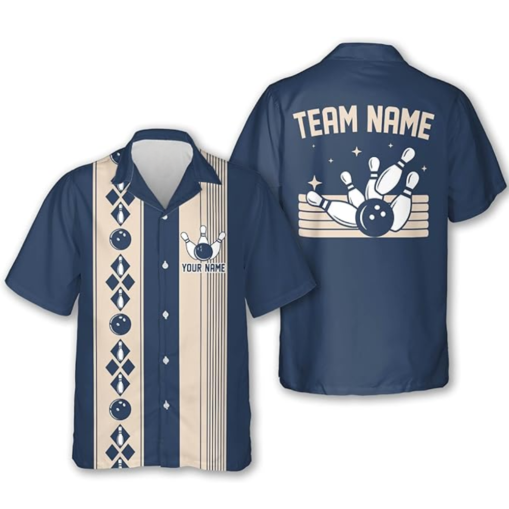 Custom Blue Vintage Bowling Hawaiian Shirt For Men, Custom Vintage Bowling Team Shirt HB0170