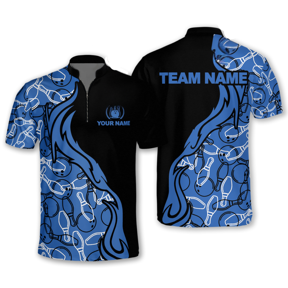 Custom Blue Flame Bowling Jersey Shirt For Men, Custom Flame Bowling Team Shirt BO0031