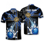 Custom Black And Blue Team Bowling Jersey Shirt, Custom Team Thunder Bowling Shirt BO0170