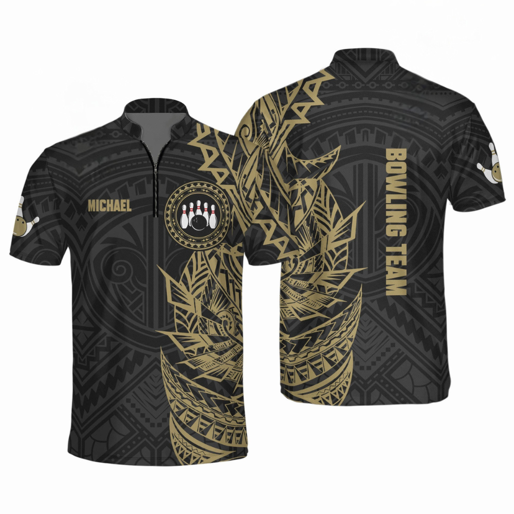 Custom Tribal Black And Yellow Bowling Jersey Shirt For Men, Custom Tribal Bowling Team Shirt BO0012